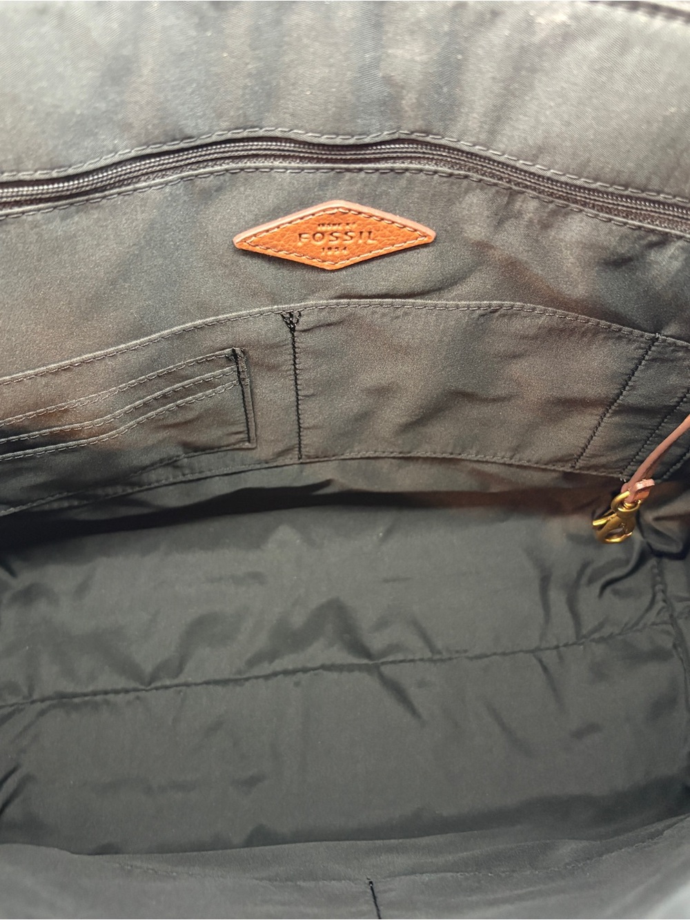 Fossil Black Tote with Brown Leather Trim - Picture 3 of 4
